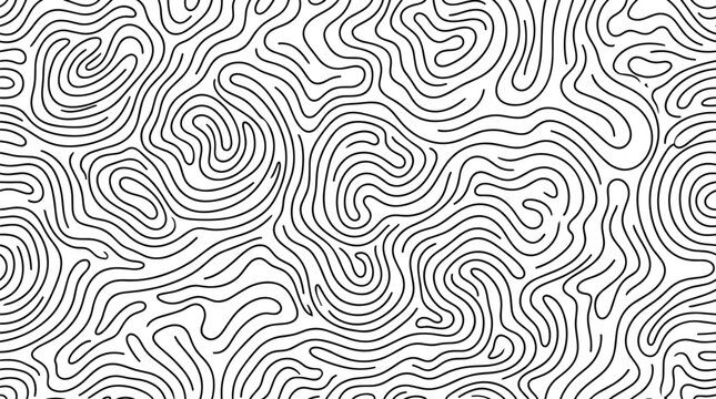 Abstract black and white wavy line organic contour pattern retro vector illustration - flat vector artwork,