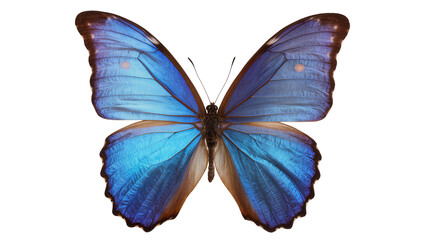 Blue Morpho butterfly with iridescent wings and dark body © Lena