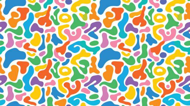 Abstract colorful organic shapes seamless pattern with playful blobs retro vector illustration - flat vector artwork