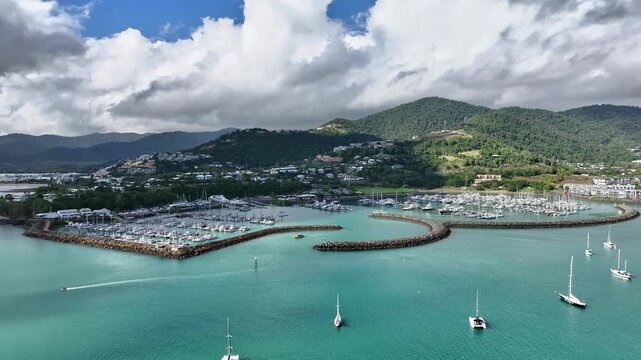 Spectacular cinematic aerial footage of Cannonvale Airlie Beach Whitsundays Queensland Australia