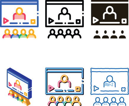 Video Presentation Icon Vector. Outline Video Presentation Sign. Isolated multipack Contour Symbol