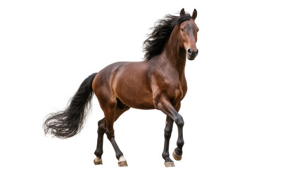Brown horse with flowing mane and tail in motion © Lena