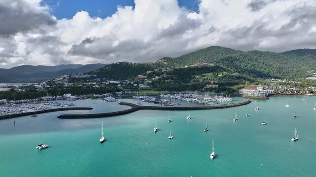Spectacular cinematic aerial footage of Cannonvale Airlie Beach Whitsundays Queensland Australia