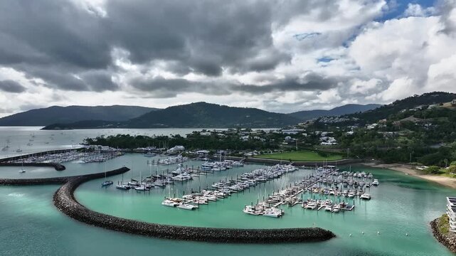 Spectacular cinematic aerial footage of Cannonvale Airlie Beach Whitsundays Queensland Australia