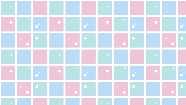 Cute Pastel Floral Checker Pattern Background