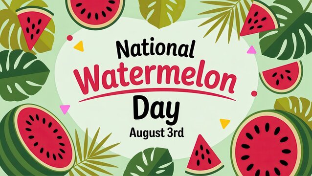 National Watermelon Day August 3rd vector illustration with fruit and tropical leaf decoration on light green background