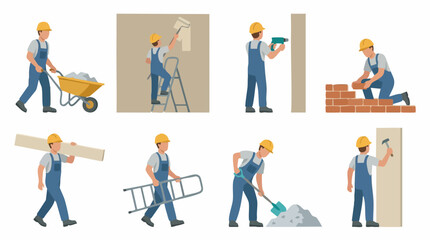 Fototapeta premium Set of Construction Workers Performing Building and Renovation Tasks