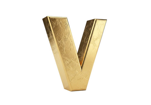 3D letter V gold leaf PNG clean transparent background
