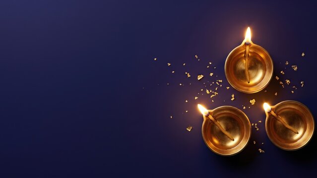 Glowing Diyas on Indigo Night &ndash; Premium Indian Festival Celebration Background
