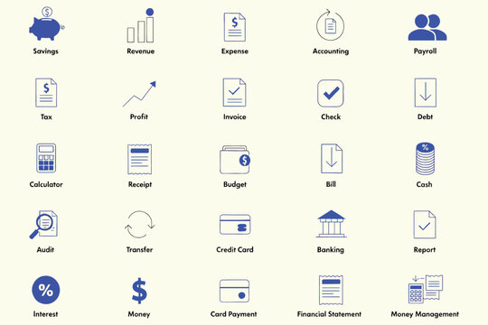 Professional digital icon set collection featuring various business and technology categories for modern software interface development and corporate presentation design needs