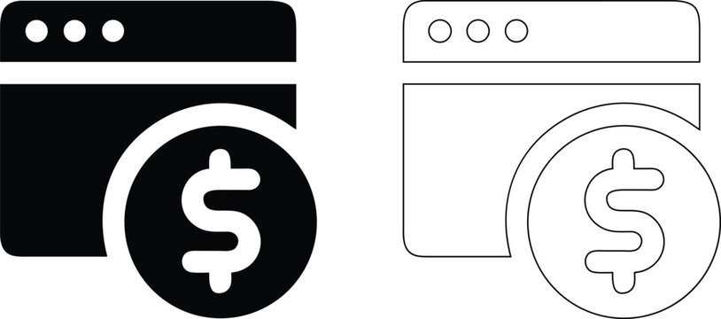 Web browser window featuring a dollar sign symbol inside a circle, representing online payment or digital finance