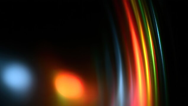 Abstract Colorful Light Streaks and Bokeh Effect on Black Background.