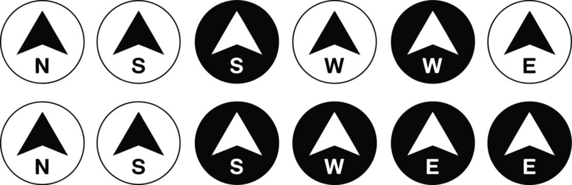 Compass Icon Set with Navigation Equipment Sign, Wind Rose Symbol, and Direction Indicators Vector Illustration