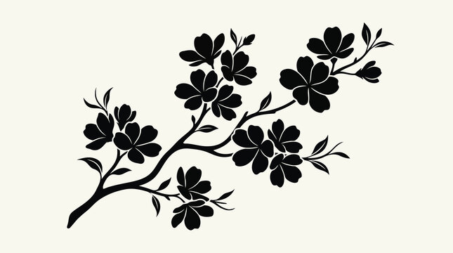 Black cherry blossom branch icon