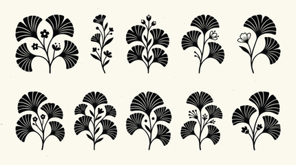 Black fern leaf icons set © Jerin