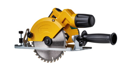 Yellow and black handheld circular saw with metal blade © Paul