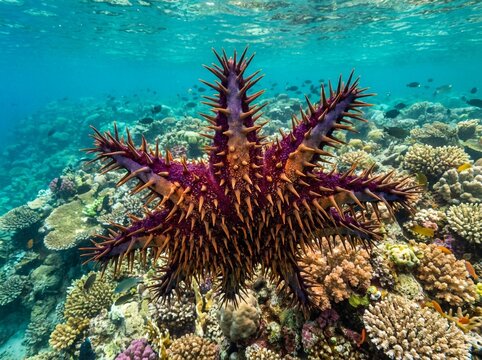 Crown-of-Thorns Starfish on a Vibrant Tropical Coral Reef