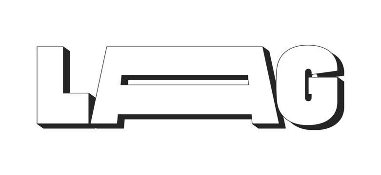Lag black and white gaming reaction. Connection issues. Latency problem. Gamer excuse. High ping. Gameplay freeze. Flat 2D illustration overlay isolated. Internet culture. Line vector graphic