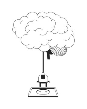 Brain AFK disconnected black and white gaming reaction. Mental lag. Mind unplugged. Zoning out. Cognitive overload. Flat 2D illustration overlay isolated. Internet culture. Line vector graphic