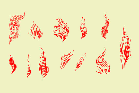 Outline Flame Set Hand Drawn Vector Image