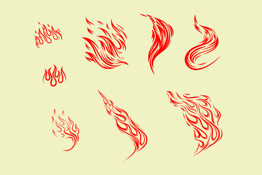 Outline Flame Set Hand Drawn Vector Image