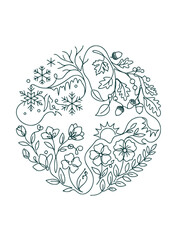 Fototapeta premium Circular Illustration of Four Seasons