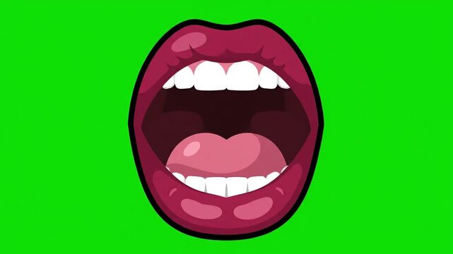Open mouth with white teeth on green background.