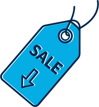 Discounted products on sale with a downward pointing arrow tag