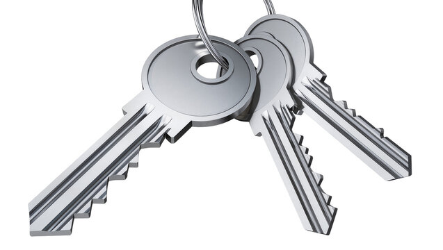 Set of three silver metal keys on a ring