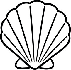 Simple outline drawing of a scallop seashell, a classic marine mollusk © Ophelia