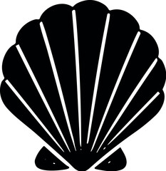 Black silhouette of a scallop shell with radiating lines © Ophelia