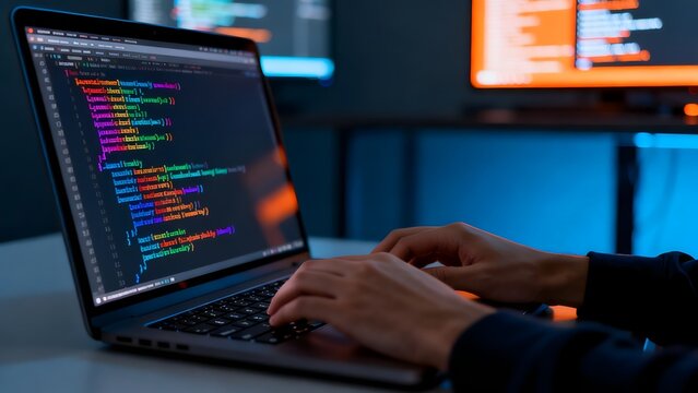 Person typing code on laptop
