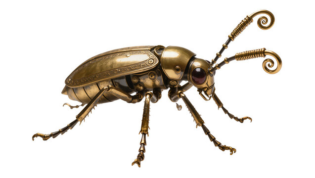 Steampunk brass beetle with intricate mechanical details