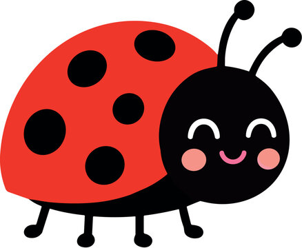 Cute cartoon ladybug with a happy face and rosy cheeks