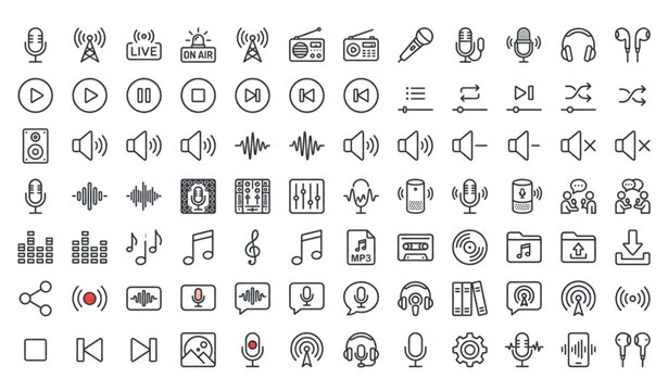 Audio and music icons set