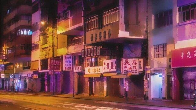 90s Anime Lofi Style Neon City Night Street with Moving Traffic
