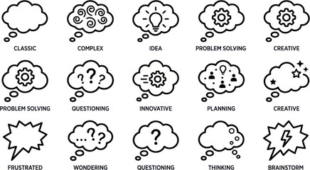 A collection of creative thought process illustrations showcase various problem solving ideas. © Terastal 