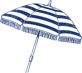 Striped beach umbrella with fringe detail, hand-drawn sketch style © Ophelia