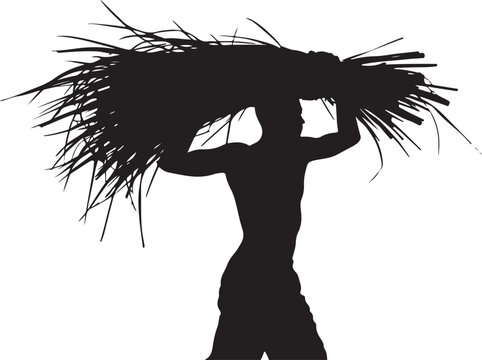 Silhouette of a person carrying a bundle of sticks on