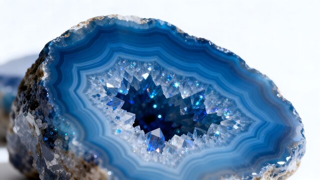 Blue crystal geode mineral specimen