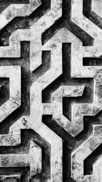 Intricate geometric maze pattern black and white textured surface design