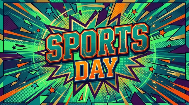 Sports Day pop art comic style banner background