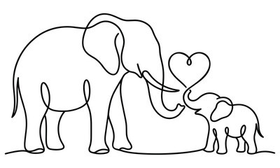Elephant family heart trunk love single line drawing art © SIDDIK