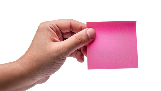 Hand holding pink sticky note paper