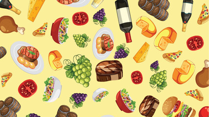 Fototapeta premium Seamless Vector Pattern of Italian Food and Wine Elements