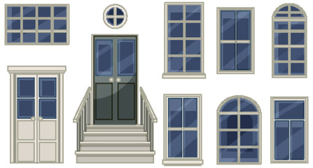 Obraz premium Set of Classic House Doors and Windows Vector Illustration