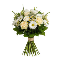 Beautiful bouquet of white roses and daisies isolated on transparent background © Khadiza