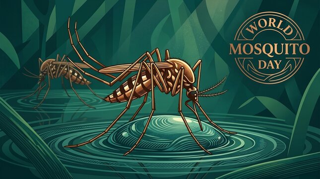 World Mosquito Day Vintage Engraved Illustration Poster