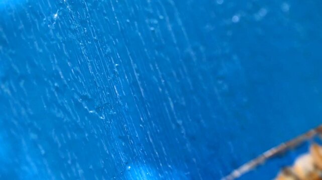 Painting with a brush in blue paint. Renovation theme.
