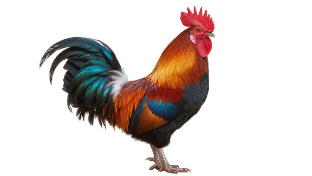 Colorful rooster with vibrant plumage and red comb